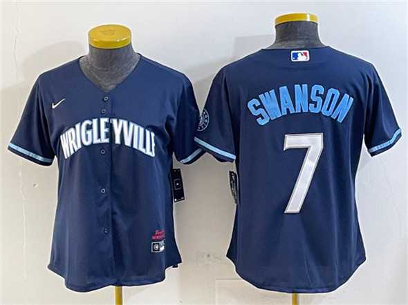 Women%27s Chicago Cubs #7 Dansby Swanson Navy City Connect Stitched Jersey